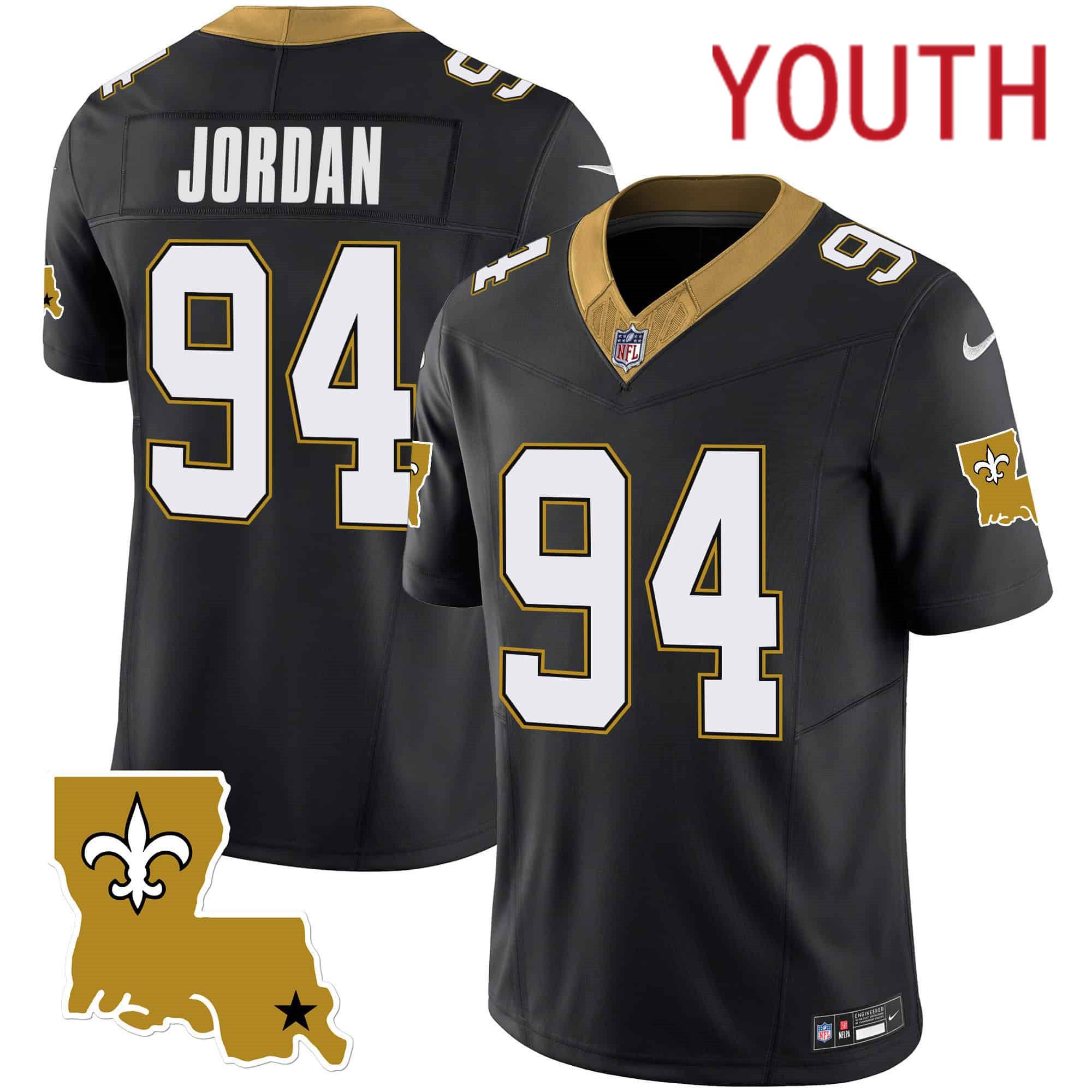 Youth New Orleans Saints #94 Jordan Black 2024 Nike 1987 Legacy Vapor Limited NFL Jersey style 1